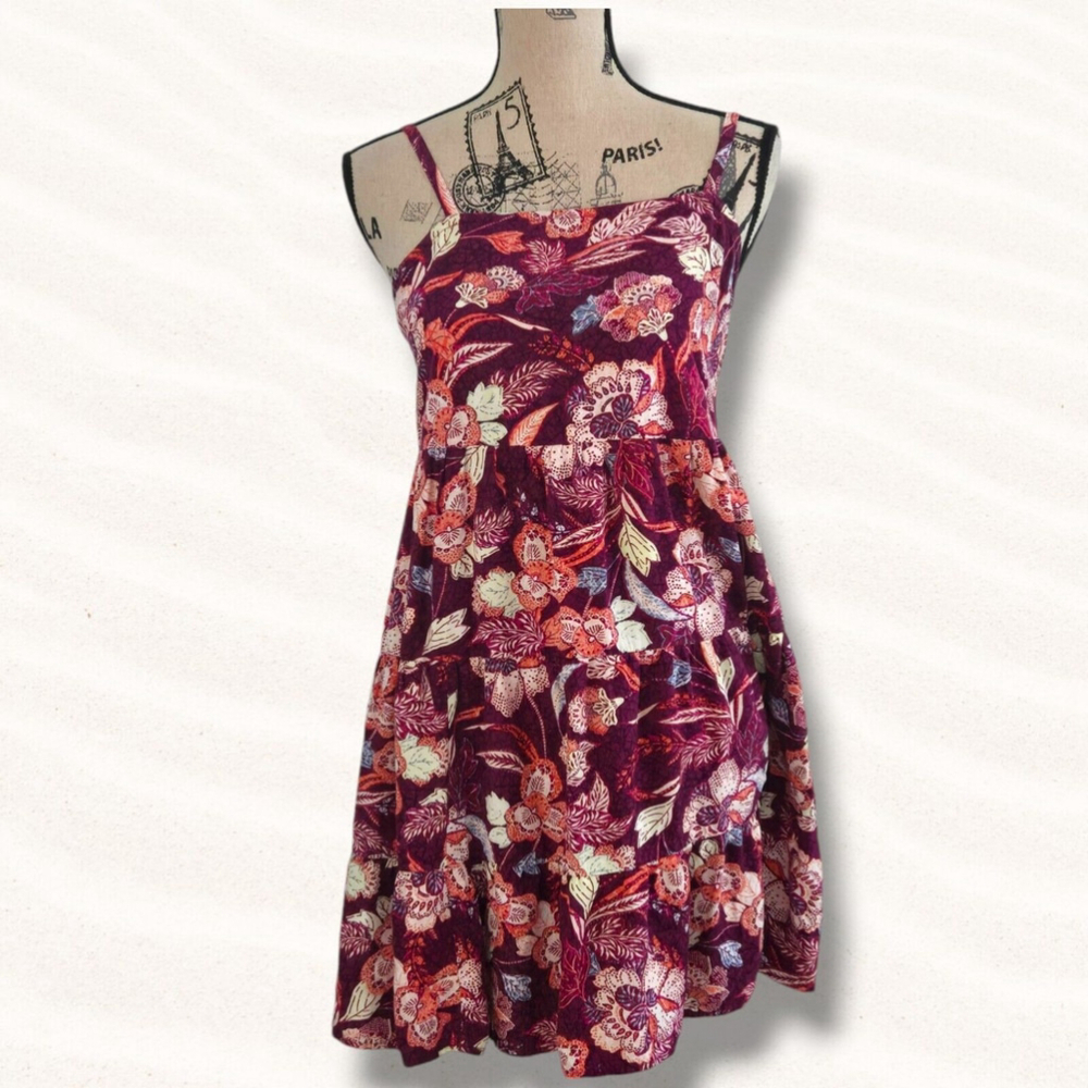 Old Navy Merlot Purple Floral Tiered Sun Dress W/ Pockets !Size Size S Women
